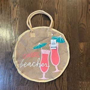 Mud Pie Jute Tote with Pink and Green Details